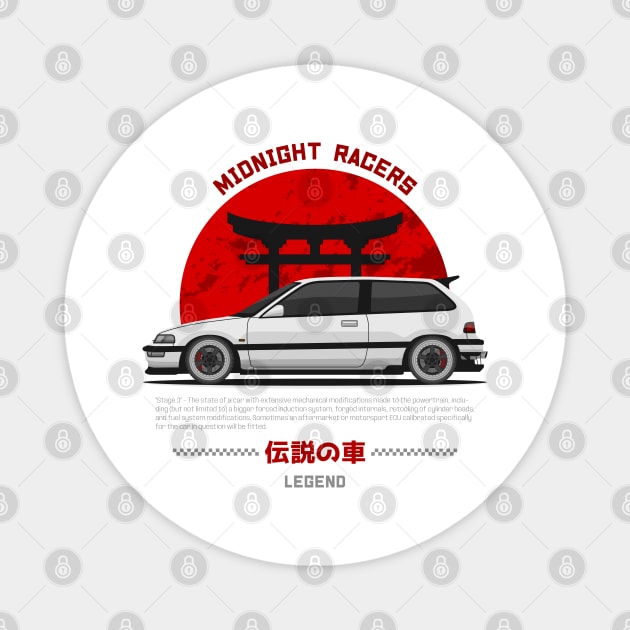 Midnight Racer White EF Hatchback JDM Magnet by GoldenTuners